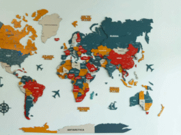 3d World Map Wood