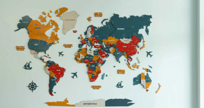 3d World Map Wood