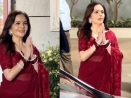 Nita Ambani Turns Heads in Regal Red Saree and Dazzling Jewels at Annual Day Celebration